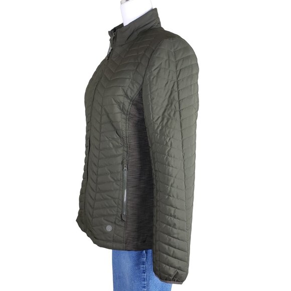 Women T by Talbots Olive Green Chevron Quilted Jacket Small, Like New - Picture 6 of 11